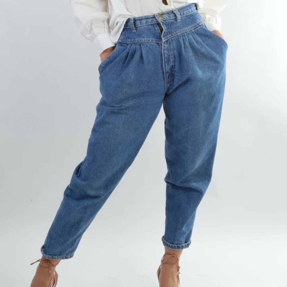 80’s 90’s Vintage High-Rise Mom Jeans Pleated Front Indigo Retro Cotton Sz 26